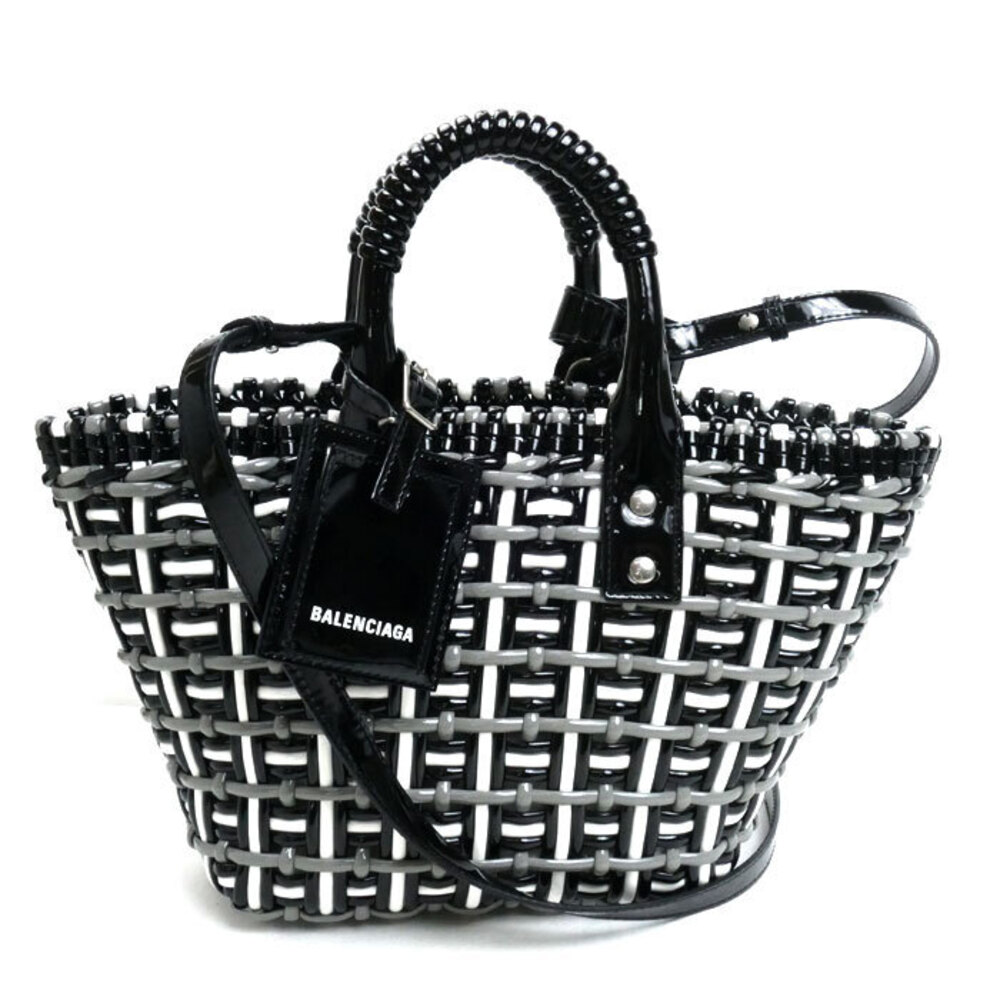 BALENCIAGA Bistro Basket XS Shoulder Handbag Black White Gray